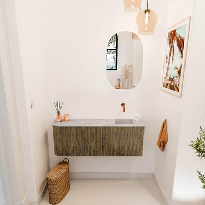 Mondiaz JOYA-DLUX 111.6cm toiletmeubel - ronding links kleur Dusk - Wastafel FAYE positie Rechts Zonder kraangat kleur Glace.