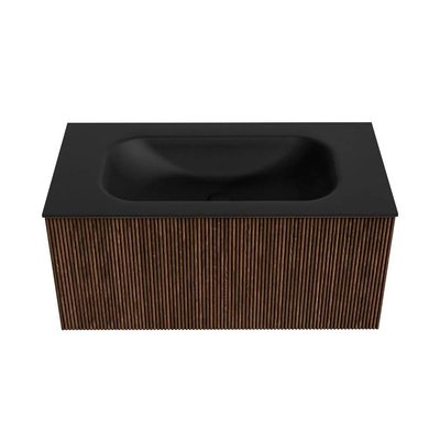 MONDIAZ KURVE 90cm badmeubel kleur Walnut met 1 lade. Wastafel BIG SMALL midden 1 kraangat Urban.