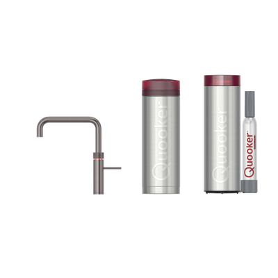 Quooker BE Fusion Square robinet d'eau bouillante - bec pivotant - PRO3 incl. réservoir Cube - Eau chaude / bouillante / gazeuse / filtrée - Gunmetal
