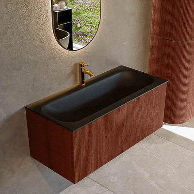 Mondiaz KURVE Badkamermeubelset - 100x46x40cm - 1 lade - wastafel solid surface - midden - 1 kraangat - Ruby