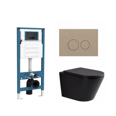 QeramiQ Dely Toiletset - inbouwreservoir Qeramiq Flush - 35mm zitting - kunststof taupe bedieningsplaat - ronde knoppen - mat zwart