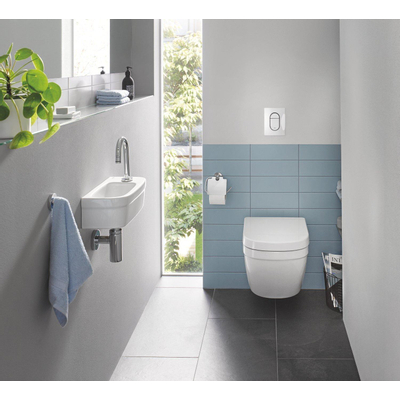 GROHE Euro fonteinset 37x18cm 1 kraangat zonder overloop gebogen chromen kraan sifon afvoerplug handdoekhaak fontein Rechthoek wit