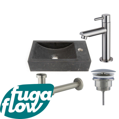 FugaFlow Eccelente Arredo fonteinset - 22x40x10cm - 1 kraangat - rechts - natuursteen - fonteinkraan RVS geborsteld - donker -