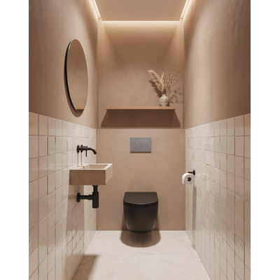 QeramiQ Dely Ensemble de WC - réservoir encastré Qeramiq Flush - abattant slim - plaque de commande en métal inox - boutons ronds - noir mat