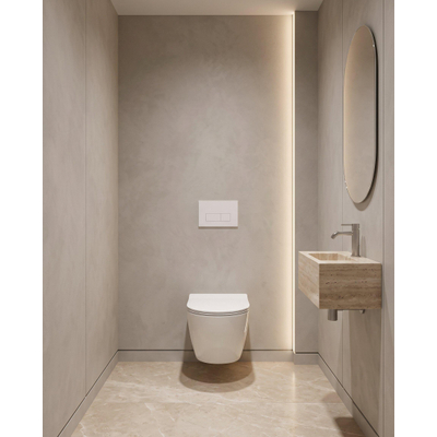 Adema Salina 2.0 Toiletset - 48.5x36x32cm - diepspoel - spoelrandloos - QeramiQ inbouwreservoir - softclose - quickrelease - toiletzitting - glans witte kunststof bedieningsplaat - rechthoekige knoppen - wit