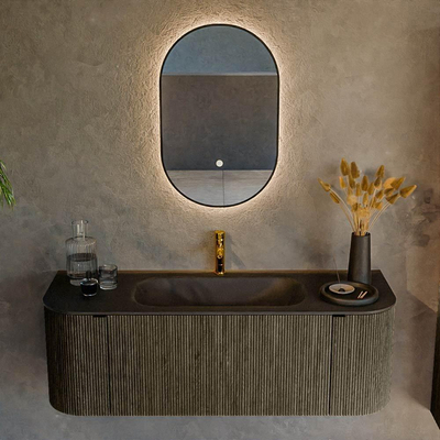 Mondiaz KURVE Ensemble de meuble de salle de bains - 130x46x40cm - 1 tiroir - 2 portes - lavabo solid surface - central - 1 trou de robinet - Shadow