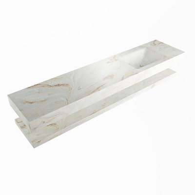 Mondiaz ALAN-DLUX Ensemble de meuble - 200cm - meuble Frappe mat - 0 tiroirs - Lavabo Cloud Frappe suspendu - vasque Droite - 0 trous de robinet