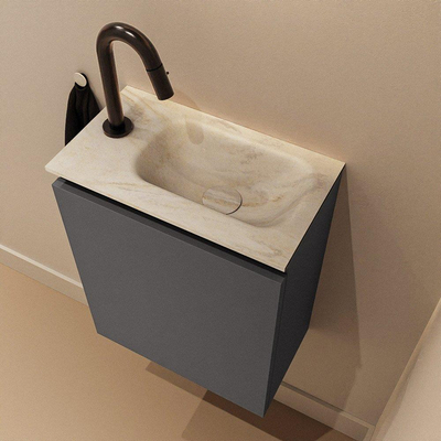 MONDIAZ TURE-DLUX 40cm toiletmeubel Dark Grey. EDEN wastafel Ostra positie rechts. Met 1 kraangat.
