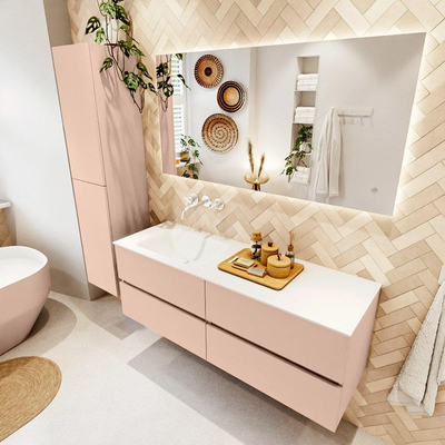 Mondiaz VICA ensemble de meuble de salle de bain - 140cm - meuble sous lavabo rosee - 4 tiroirs - lavabo cloud gauche - sans trous de robinet - version haute de 60cm - talc