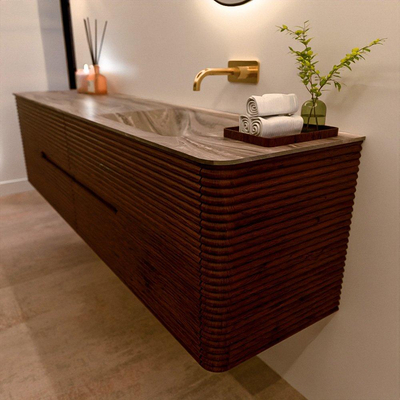 Mondiaz CIRO-DLUX Badkamermeubelset - 190x45x50cm - Solid surface wastafel Sombra - 1 wasbak Rechts - zonder kraangaten - 4 lades - Ruby