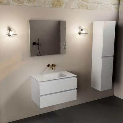 Mondiaz AIVY Ensemble de meuble - 80x45x50cm - 0 trous de robinet - 1 vasque Urban Solid surface - Centre - 2 tiroirs - avec miroir - MDF Talc