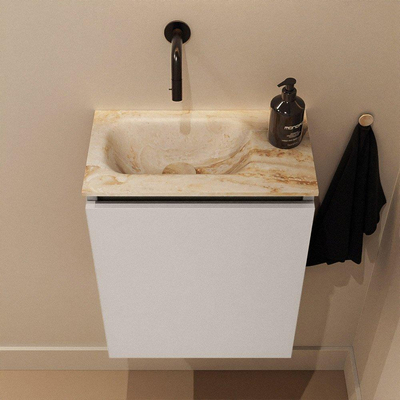 MONDIAZ TURE-DLUX Meuble WC 40 cm Linen. EDEN vasque Frappe position gauche. Sans trou de robinet.