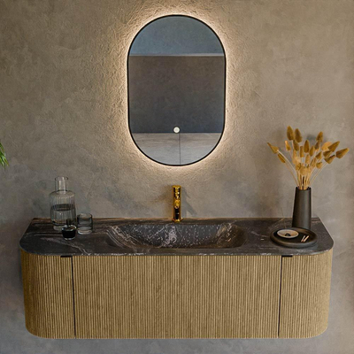 Mondiaz KURVE-DLUX Ensemble de meubles de salle de bains - 140x46x40cm - 1 tiroir - 2 portes - lavabo solid surface - central - 1 trou de robinet - Dusk