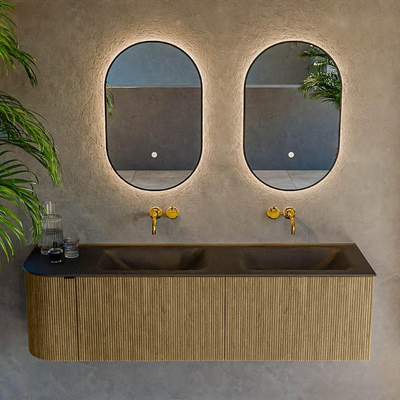Mondiaz KURVE Badkamermeubelset - 155x46x40cm - 2 lade - 1 deur - wastafel solid surface - dubbel / rechts - zonder kraangat - Dusk