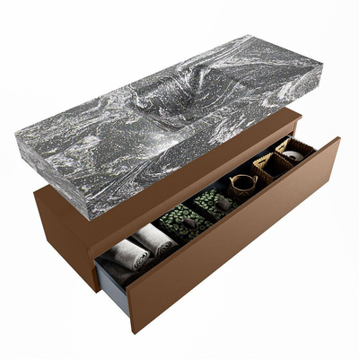 Mondiaz ALAN-DLUX Ensemble de meuble - 130cm - meuble Rust mat - 1 tiroir - Lavabo Cloud Lava suspendu - vasque Centre - 1 trou de robinet