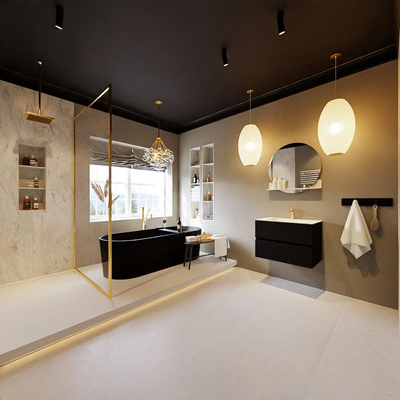 MONDIAZ VICA-DLUX Ensemble meuble de salle de bains - 70cm - meuble sous-vasque urban - 2 tiroirs - lavabo encastré cloud central - 1 trou de robinet - version haute 60cm - opalo