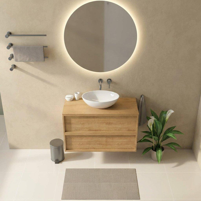 Saniclass Holz Frame Ensemble de meubles de salle de bains - 100x45x62cm - plan de travail en bois - sans trou de robinet - 2 tiroirs - chêne naturel mat (bois)