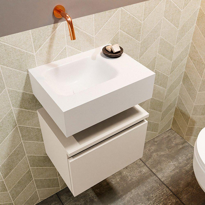 MONDIAZ ANDOR Toiletmeubel 40x30x30cm met 0 kraangaten 1 lades linen mat Wastafel Lex links Solid Surface Wit