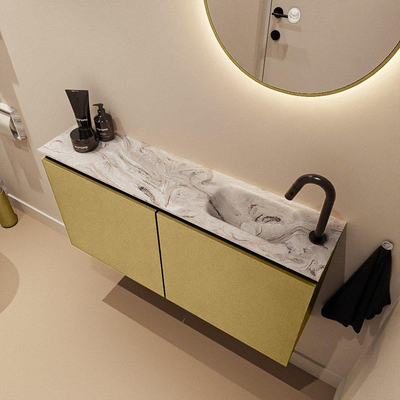 MONDIAZ TURE-DLUX 100cm toiletmeubel Oro. EDEN wastafel Glace positie rechts. Met 1 kraangat.