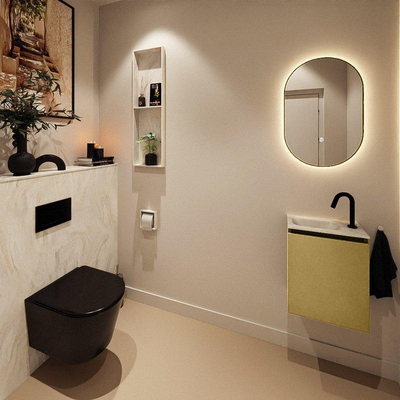 MONDIAZ TURE-DLUX Meuble toilette - 40cm - Oro - EDEN - vasque Ostra - position gauche - 1 trou de robinet