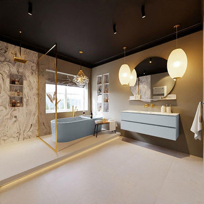 MONDIAZ VICA-DLUX Ensemble meuble de salle de bains - 130cm - meuble sous-vasque clay - 2 tiroirs - lavabo encastré cloud central - sans trous de robinet - version haute 60cm - glace