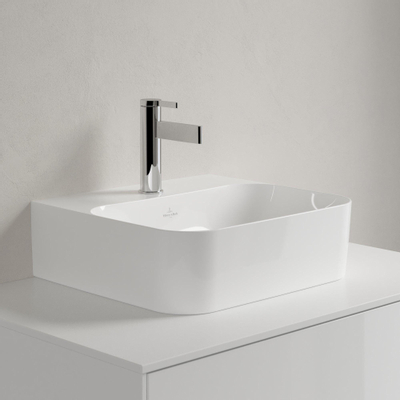 Villeroy & Boch Finion lave-mains dessous rectifié 1 trou de robinetterie 43x39cm - ceramic+ avec trop-plein dissimulé blanc