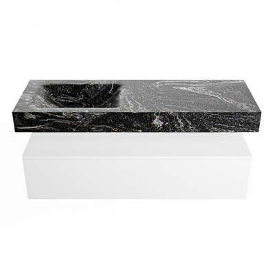 Mondiaz ALAN-DLUX Ensemble de meuble - 130cm - meuble Talc mat - 1 tiroir - Lavabo Cloud Lava suspendu - vasque gauche - 1 trou de robinet