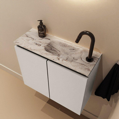 MONDIAZ TURE-DLUX 60cm toiletmeubel Linen. EDEN wastafel Glace positie rechts. Met 1 kraangat.