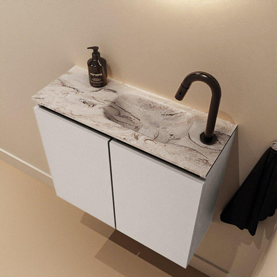 MONDIAZ TURE-DLUX Meuble toilette - 60cm - Linen - EDEN - vasque Glace - position droite - 1 trou de robinet