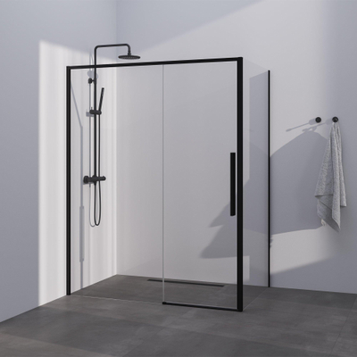 BRAUER Season cabine de douche - 140x80x200cm - porte coulissante - verre clair - réversible - revêtement de verre - Noir mat
