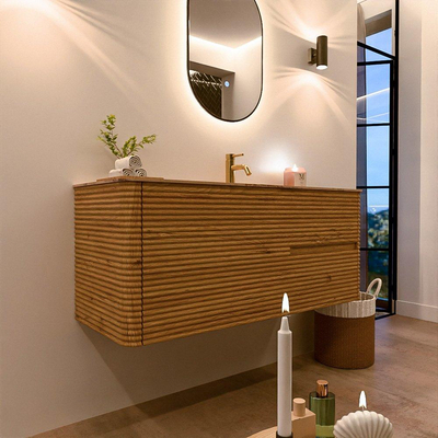 Mondiaz CIRO-DLUX Meuble de salle de bains - 120x45x50cm - Plan vasque solid surface Arena - 1 vasque à droite - 1 trou de robinet - 2 tiroirs - Chêne