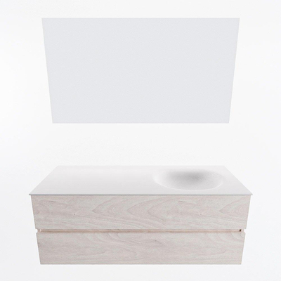 Mondiaz VICA ensemble de meuble de salle de bain - 130cm - meuble sous vasque en aggloméré - 2 tiroirs - lavabo moon droite - 1 trou de robinet - couleur talc - miroir LED - version XL 60cm de haut