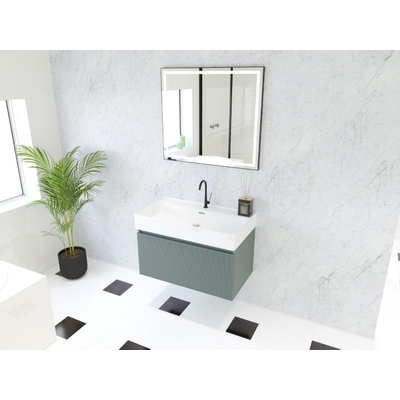 HR badmeubelen Matrix 3D Ensemble meuble de salle de bains 80cm 1 tiroir sans poignée avec profil de prise en couleur Petrol mat avec lavabo Kube 1 trou de robinet blanc