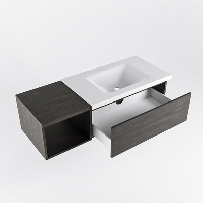 MONDIAZ BUKLA Meuble de salle de bains 120 cm avec module ouvert 40 couleur Dark Brown avec 1 tiroir. Lavabo CLOUD à droite 0 trous de robinet couleur Talc.