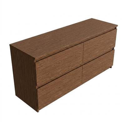 Saniclass Holz Pure Ensemble meuble de salle de bains - 140x45x62cm - plan de travail en bois - sans trou de robinetterie - 4 tiroirs - walnut pure mat (bois)