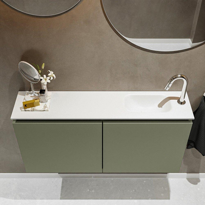 MONDIAZ TURE Fonteinset - 100x23x50cm - 1 kraangat - 2 deuren - army mat - Wasbak rechts - Solid Surface Wit