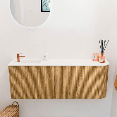 Mondiaz JOYA 111.6cm toiletmeubel - ronding rechts kleur Oak - Wastafel FAYE positie Links 1 kraangat kleur Talc.