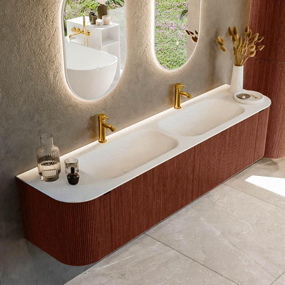 Mondiaz KURVE Badkamermeubelset - 190x46x40cm - 2 lade - 2 deuren - wastafel solid surface - dubbel - 2 kraangaten - Ruby