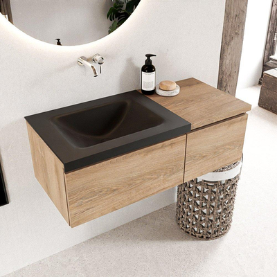 MONDIAZ BUKLA 100cm badmeubel met module 40 kleur Washed Oak met 2 lades. Wastafel CLOUD links 0 kraangaten kleur Urban.
