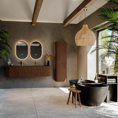 MONDIAZ KURVE-DLUX 170cm Meuble salle de bain avec module 25 G et D - couleur Walnut - 1 tiroir - 2 portes - vasque BIG LARGE centre - 2 trous de robinet - couleur Lava