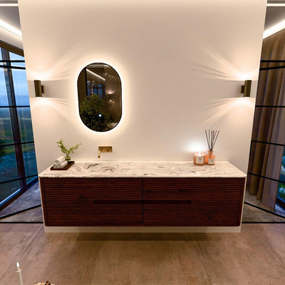 Mondiaz CIRO-DLUX Badkamermeubelset - 190x45x50cm - Solid surface wastafel Glace - 1 wasbak Links - zonder kraangaten - 4 lades - Ruby