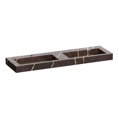 Saniclass Artificial Marble Lavabo pour meuble - 160.6x10.5x45.7cm - sans trop-plein - 2 vasques - 2 trous de robinet - composite - Copper Brown