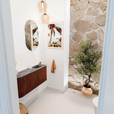 Mondiaz JOYA-DLUX 91.6cm toiletmeubel - ronding links kleur Ruby - Wastafel FAYE positie Rechts 1 kraangat kleur Sombra.