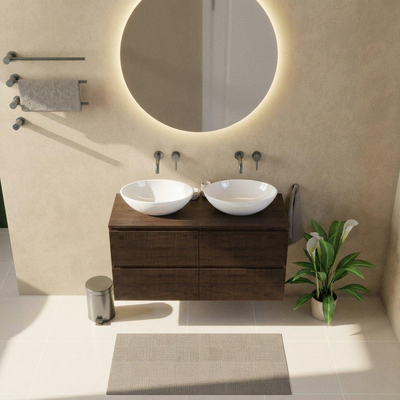 Saniclass Holz Atelier Ensemble de meubles de salle de bains - 120x45x62cm - plan de toilette en bois - sans trou de robinet - 2 tiroirs - chêne charcoal mat (bois)