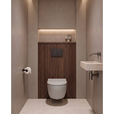 QeramiQ Dely Swirl Toiletset - 36.3x51.7cm - Geberit UP720 Duofix Sigma inbouwreservoir - 35mm zitting - bedieningsplaat mat antraciet - ronde knoppen - glans wit