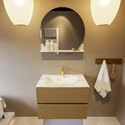 Mondiaz VICA-DLUX Ensemble de meuble de salle de bain - 70cm - meuble sous-vasque oro - 2 tiroirs - lavabo encastré cloud milieu - 1 trou de robinet - version haute de 60cm - glace