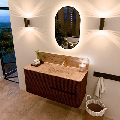 Mondiaz CIRO-DLUX Badkamermeubelset - 110x45x50cm - Solid surface wastafel Arena - 1 wasbak Rechts - 1 kraangat - 2 lades - Ruby