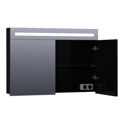 BRAUER 2.0 Spiegelkast - 100x70x15cm - verlichting geintegreerd - 2 links- en rechtsdraaiende spiegeldeuren - MDF - hoogglans zwart