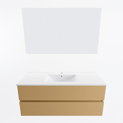 Mondiaz VICA ensemble de meuble de salle de bain - 120cm - meuble sous-vasque oro - 2 tiroirs - lavabo denia milieu - 1 trou de robinet - couleur Blanc Brillant - miroir LED - version XL 60cm de haut