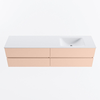 Mondiaz Vica ensemble de meuble de salle de bain - 180cm - meuble sous lavabo rosee - 4 tiroirs - lavabo cloud droite - 1 trou de robinet - version haute de 60cm - talc